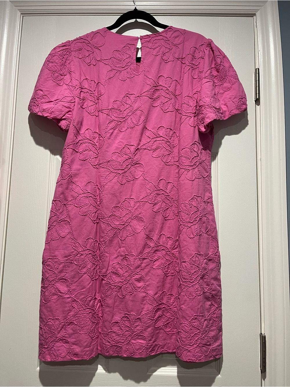 J. Crew Hot Pink Embroidered Puff-Sleeve Dress - Picture 4 of 7